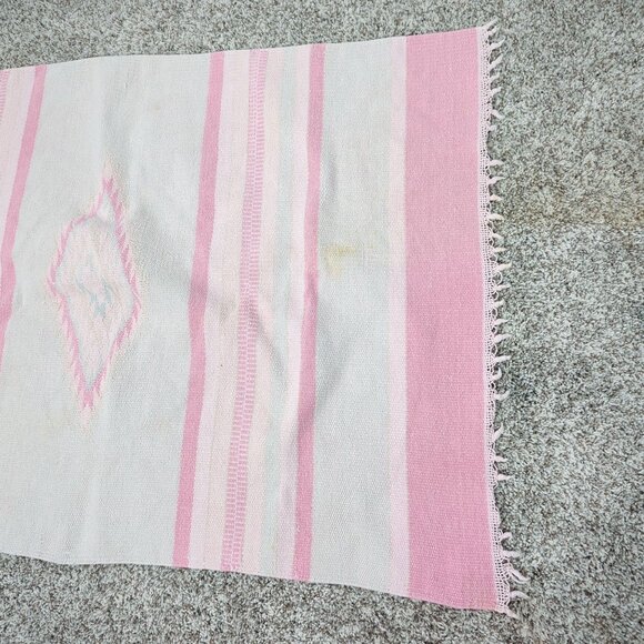 Vintage Pink Rug Indigenous Tapestry Knit Western Southwest - Picture 4 of 9